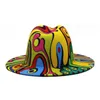 Wide Brim Hats British Men Women Colorful Pattern Clown Hat Autumn And Winter Felt Ladies Elegant Fascinator Jazz Top