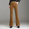 Женские брюки Capris mevgo 2023 Осень Слим Слим Коричневая вспышка высокая талия вельветовые теплые гибкие зимние брюки Женская мода HD235