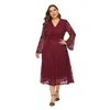 Robes décontractées Plus Taille Femmes Robe en dentelle florale 5XL V-Cou Flare Manches Big Hollow Out Mode Élégante Soirée Vêtements Robes