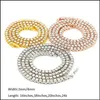 Łańcuch linku męskie Hiphop lodowane łańcuchy biżuteria Diamond One Row Tennis Hip Hop Naszyjnik M 4 mm Sier Rose Gold Crystal Dostawa Br dhvtp