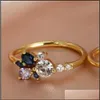 Wedding Rings Cute Female White Blue Crystal Ring Set Yellow Gold Color For Women Luxury Bride Round Square Oval Engagement 1908 T2 Dh6Nz