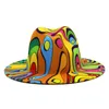 Wide Brim Hats 2023 Panama British Men Women Colorful Pattern Clown Autumn Winter Felt Ladies Trilby Hat Elegant Fascinator Jazz Top Caps