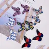 Dangle Chandelier Fashion Designer Pu Leather Earrings Colorf Butterfly Pattern Double Side Printed Hook For Women Summer Jewelry Dh0Ty