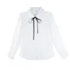 Kvinnors blusar skjortor Neatie Kiddie Office Ladies 2023 Spring Bow Tie White Blouse Shirt Topps Women kläder Turn-Down Collar Chiffon Blusa