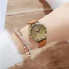 Armbandsur enkla kvinnor modeklockor retro damer kvartsljus browncasual woman läder klocka montre femme