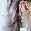 Cuelga los pendientes de araña 1 piezas Magical Girl Ear Cuff con estrellas y cadenas iridiscentes del arco iris / Butterfly Crystal Drop Delivery Jewe Dhwp3
