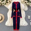 Casual Dresses Women High Street Sticke Dress Ladies Euro Style O-Neck långärmad Bodycon Pencil Autumn Winter Fashion Slim