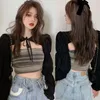 Women's Blouses & Shirts Fashion Female Design Sense Stitching Tube Top Two-piece Blouse Mesh Belt With ShawlWomen's