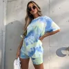 Kvinnors träningsdräkter Est Women Tie-Dye Kort ärm T-shirt kostym Summer tryckt pullover toppar tee och hög midja mager shorts harajuku 2sts s