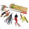 Cat Toys 10st/Lot Feather Wand Kitten Teaser Turkiet Interactive Stick Toy Wire Chaser med ersättning