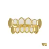 Grillz Dental Grills Hip Hop Hollow Tanden Grillz ingesteld voor heren bovenaan