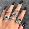 Pierścienie klastra punkowe srebrne kolorowe serce zestaw dla kobiet mężczyzn vintage księżyc gwiazda zwierząt łańcuch palec palec palec żeńska męska biżuteria Brit