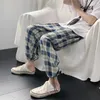 Мужские брюки брюки женские летние и осенние тонкие черные белые клетчатые корейские свободные укороченные повседневные ноги