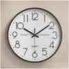 Horloges murales Simple ronde 12 pouces horloge salle d'étude cuisine salon silencieux balayage quartz sans trou décor à la maison livraison directe jardin Dhjcg