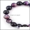 Andra armband Natural Crystal Bangle 14mm Purple Striped Agate Ball Diy Bead Armband Smycken Kvinnor H541F Z Drop Delivery Dh6xu