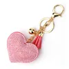 Keychains 2023 Design Bohemian Heart Keychain Leather Tassel Gold Key Holder Metal Crystal Chain Keyring Charm Bag Wallet Pendants