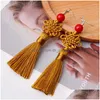 Dangle Chandelier Earrings Colorf Thread Braided Chinese Knot Tassel For Women Handmade Lucky Peace Long Fringed Hanging 2022 Drop Dhr9V