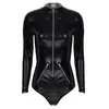 Women's Two Piece Pants Women Sexy Bodycon Bodysuit Zipper Patent Leather Jumpsuit Ladies Slim Long Sleeves Bodysuits Rompers Body MujerWome