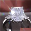 Fedi nuziali Vecalon Statement Anello in rame con taglio a cuscino 8ct Diamond Engagement Band per le donne Party Finger Jewelry Drop Delivery Dhqk8