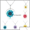 Pendant Necklaces Pendants Jewelry Natural Dried Flower For Women Transparent Resin Real Dry Round Gift Drop Delivery 2021 L8Ze0 Dhyki