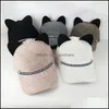 Top kapaklar kadın kış moda kadın örgü beyzbol şapkası sevimli kedi kulak gündelik mektup bant vizörü 3459 q2 Damla Teslimat Aksesuarları H DH9IZ