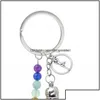 Anneaux clés bijoux Lotus Tassel chaînes Anneau 7 Chakra Reiki Healing Yoga Perles de pierre naturelle Fleur Pendre Keychain Assories Gift Ch dhuws