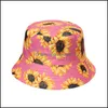 Brede rand hoeden zonnebloem emmer hoed in katoenen visser cap reizen sunhat outdoor panama voor mannen vrouwen met platte top 3450 Q2 drop de dhajg