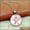 Pendant Necklaces Arrival Pink Ribbon Glass Gemstone Breast Cancer Awareness Necklace For Women Mens Fashion Jewelry Drop Delivery Pe Ota7M