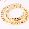 Kedjor Granny Chic High Quanlity Jewelry for Men Gold Color Bling rostfritt stål Figaro-kedjehalsband eller armband 15mm7 "-40"