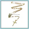 Подвесные ожерелья Классическая колье из розария бусин с Иисусом Кросс ручной работы религиозные молитвенные украшения