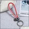حلقات رئيسية المجوهرات قديمة Sier Ring Simple Coin Charm Hand Weave Pu Leather Keychain Bag Fashiono للنساء Will and Sandy dhwjt