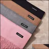 Shawls Fashion Solid Color Women Scarf Winter Hijabs Tassel Long Lady Cashmere Scarves Wraps Drop Delivery Accessories Hats Gloves Otysr