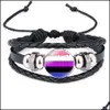 Charm Armbänder LGBT Gay Pride Lederarmband für Frauen Männer Regenbogen Glas Cabochon Geflochtenes Seil Wrap Armreif Armband Mode Jewe Otzai