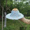 Brede rand hoeden bamboe opvouwbare handventilator zon hoed vrouwen sunhat met 2 in 1 Chinese stijl frame bloemen bedrukt 3441 q2 drop levering fa dhqwf