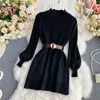 Casual Dresses Belt Knitwear Pollover Jumper Warm Sweater Dress Women 2023 Thick Solid Knitted Winter Korean Woman Vestido Mini