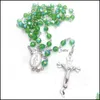 Pendentif Colliers Perles De Cristal Chapelet Collier Bijoux Classique Jésus Prière Croix Chaînes Accessoires De Mode 3 Couleurs P263Fa Drop D Dh2Mj