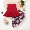 Kledingsets Girls Kleding Fashion Suits 2023 Zomer mouwloze Bow Rokt Tops Gedrukte broek 2 stks 1-6 jaar oud