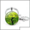 Key Rings Jewelry Plant Tree Of Life Glass Cabochon Ring Time Gem Keychain Bag Hanging Woman Man Fashion Will And Sandy Drop Delivery Dhvqb