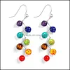 Arts et artisanat pierre naturelle 7 perles de guérison chakra boucles d'oreilles suspendues yoga méditation gland couleur perlée boucle d'oreille en attente pour les femmes Dhmrm