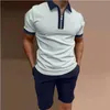Männer Trainingsanzüge Hemd 2023 Sommer Männer Mode Revers Halben Reißverschluss Kurzarm T-Shirt Outdoor Casual Einfarbig Set 2 stück SetMen's Men'sM