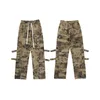 Pantalons pour hommes High Street Genou Lacet Camouflage Cordon Mens Cargo Droite Lâche Rétro Harajuku Sangles Casual Pantalon SurdimensionnéMen's