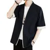 Men's Casual Shirts Plus Size Fashion Men Color Block Short Sleeve Button Loose Kimono Blouse CoatMen's