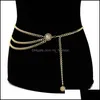 Chaînes de ventre femmes mode ceinture hanche taille haute or Sier métal étroit grosses franges cristal diamant chaîne livraison directe bijoux corps Otjaj