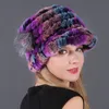 Beanies Beanie/Totenkopfmützen Pelzmütze Hüte für Frauen Winter Floral Echte Rex-Mütze Elastisch Warm Mode Damen Schnee