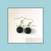Arts And Crafts Round Black Lava Stone Earrings Necklace Diy Aromatherapy Essential Oil Diffuser Dangle Earings Jewelry Women Drop D Dhlq1