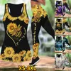 Damesbroek capris libel mijn zonnebloem tanktop en legging 3d geprinte set yoga suit dames sexy xs-8xlwomen's dames