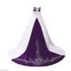 Et vintage blanc violet une ligne robes en satin en satin en dentelle en dentelle de balayage de balayage plus taille robes de mariage avec corset bc14903