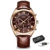Armbandsur 2023 Lige Watch for Men Top Waterproof 24 Hour Date Quartz Clock Brown Leather Sports Wristwatch Relogio Masculino