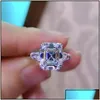 웨딩 반지 원본 925 Sier Square Ring Asscher Cut 시뮬레이션 다이아몬드 약혼 칵테일 여성 Topaz Finger Fine Jewelry Drop Deli Dhklh