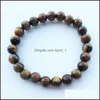 Beaded Strands Natural Tiger Eye Stone Beaded Bracelets 8Mm Yoga Nce Beads Buddha Prayer Elastic Bangles For Men Women Jewelry Gift Othyb